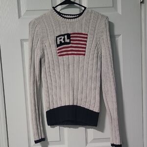 Polo by Ralph Lauren White and Blue Crewneck Sweater